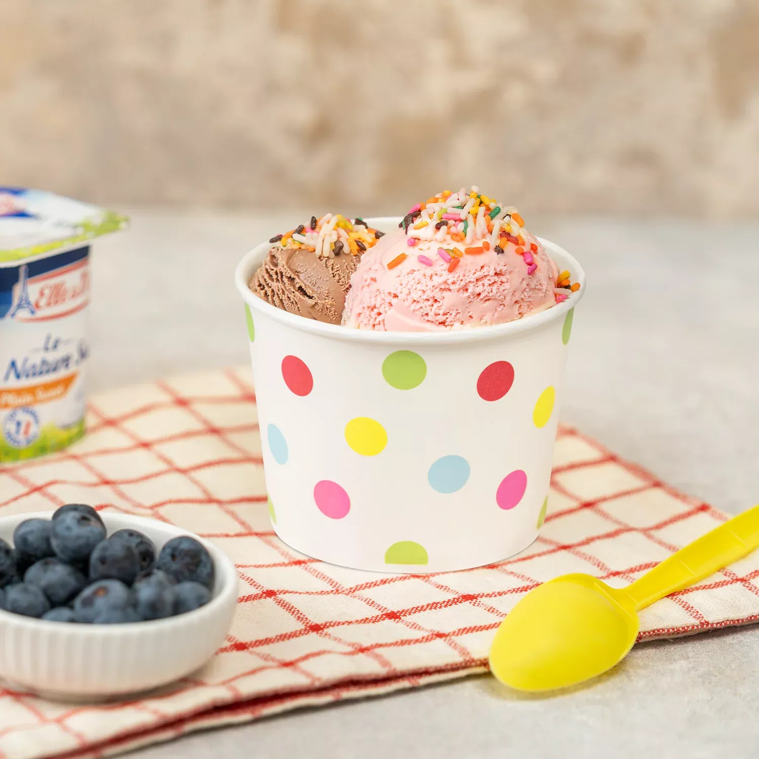 [1,000 ct] 12 oz Paper Food Containers | 100 mm | Dots Print