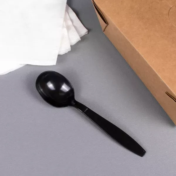[1,000 ct] PS Plastic Heavy Weight Soup Spoons Wrapped, Black