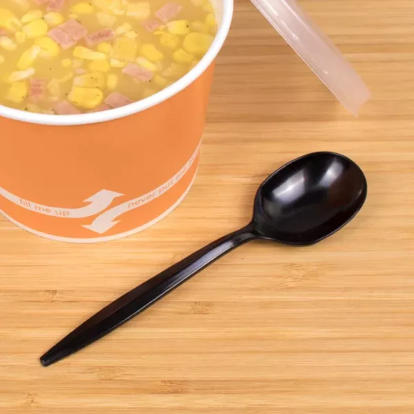 [1,000 ct] PS Plastic Medium Weight Soup Spoons Bulk Box, Black