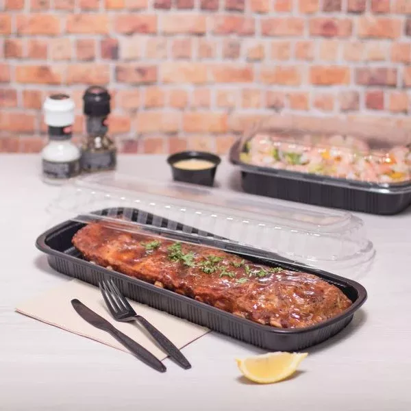 [100 ct] Full Slab Black PP Plastic Rib Container with Clear PP lid