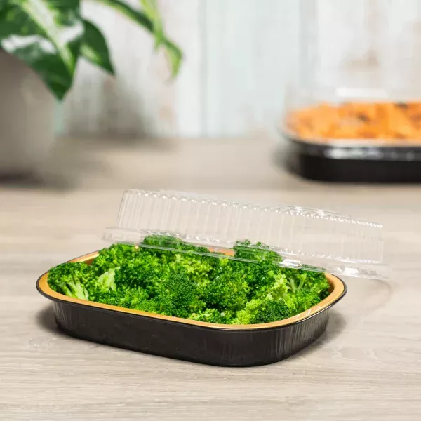 [100 sets] 24 oz Black and Gold Aluminum Pans with PET Dome Lids