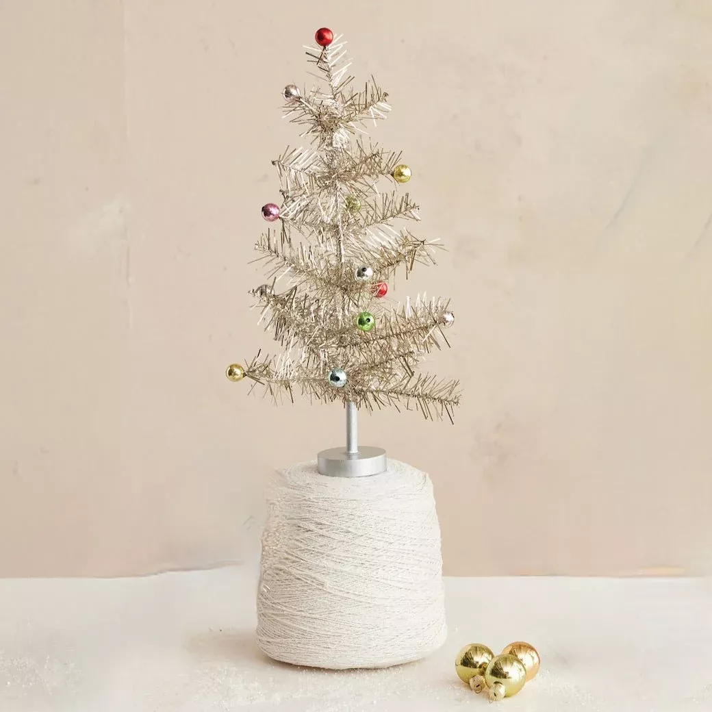 13” Vintage-Style Tinsel Tree GOLD