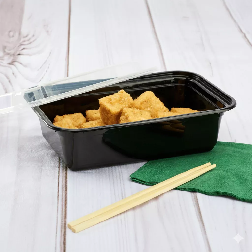 [150 sets] 24 oz PP Plastic Microwavable Rectangular Food Containers & Lids, Black