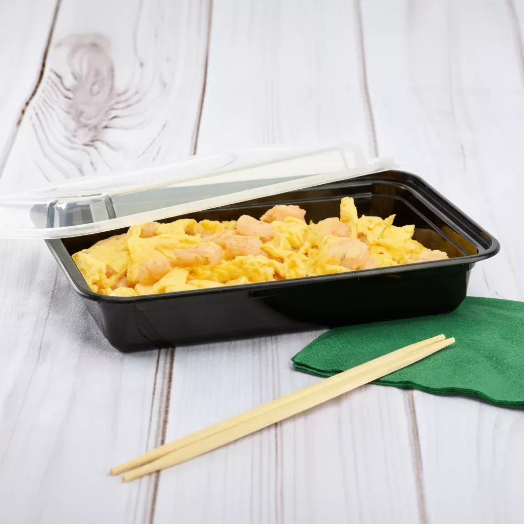 [150 sets] 28 oz PP Plastic Microwavable Rectangular Food Containers & Lids, Black