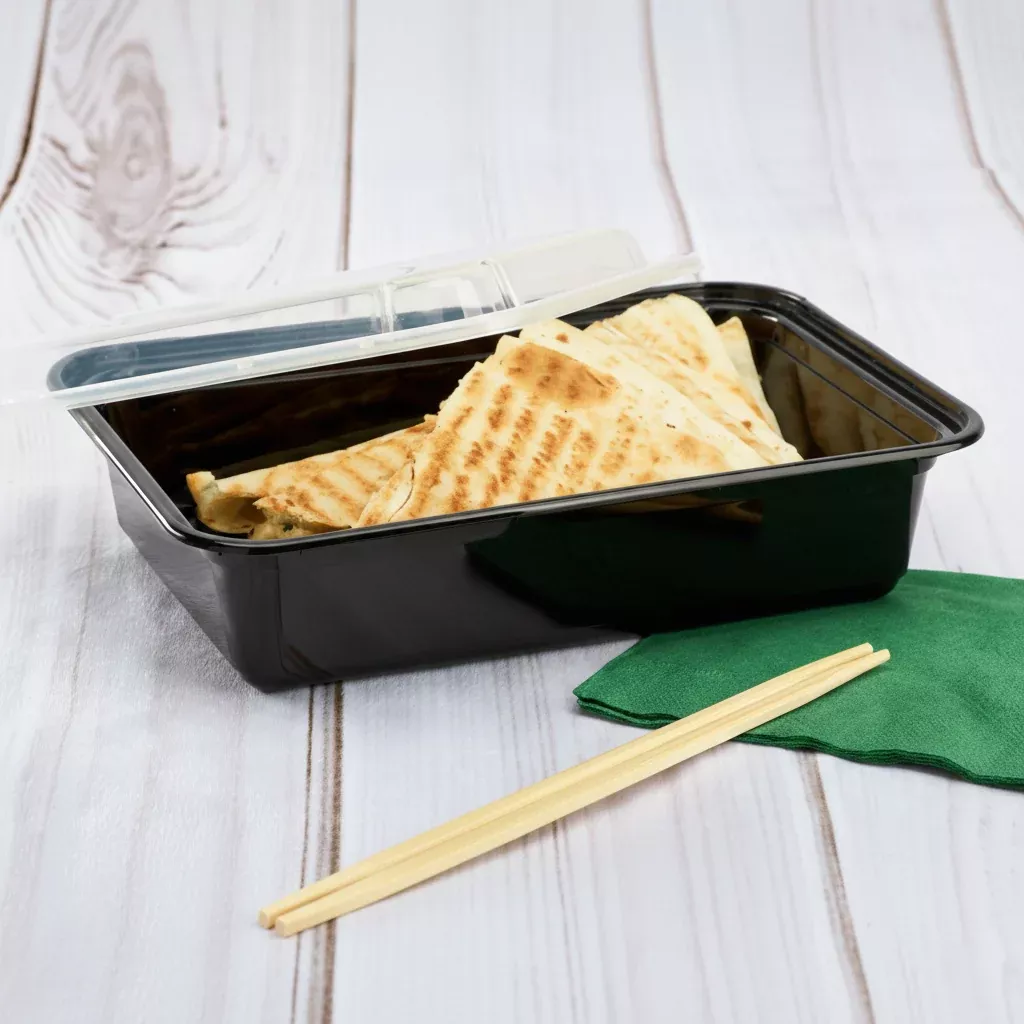 [150 sets] 38 oz PP Plastic Microwavable Rectangular Food Containers & Lids, Black