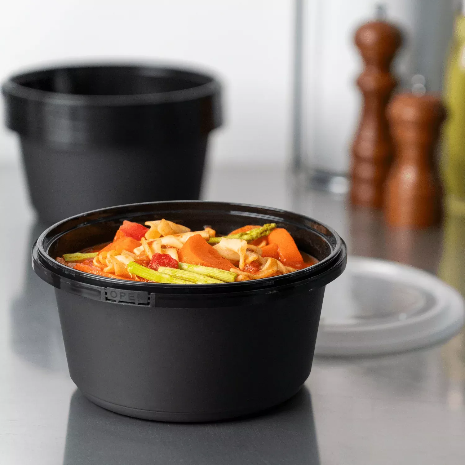 [150 sets] 44 oz PP Tamper Resistant Injection Molded Microwaveable Black Food Container w/Clear lid