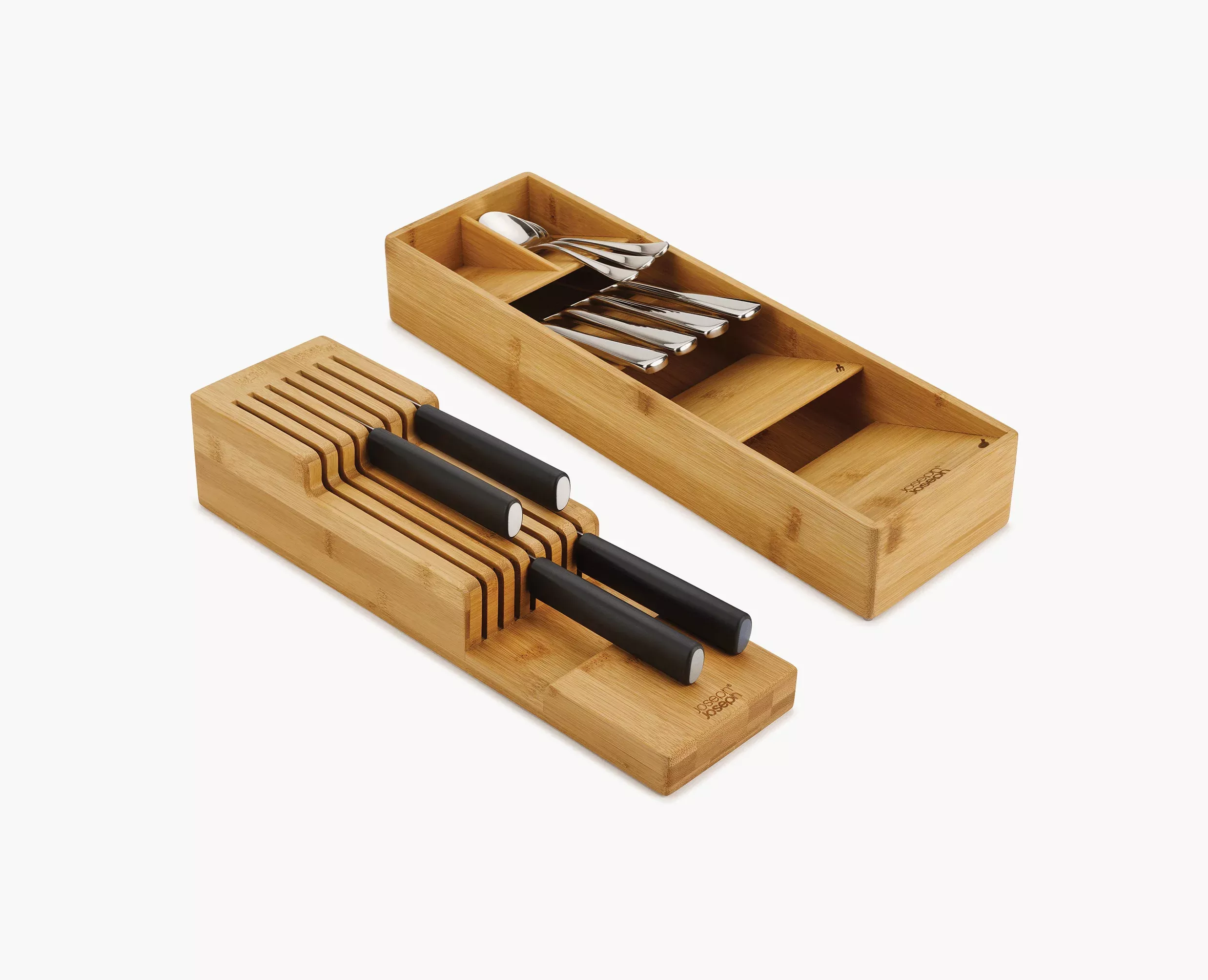 2-piece DrawerStore™ Bamboo Cutlery & Knife Organizer Set