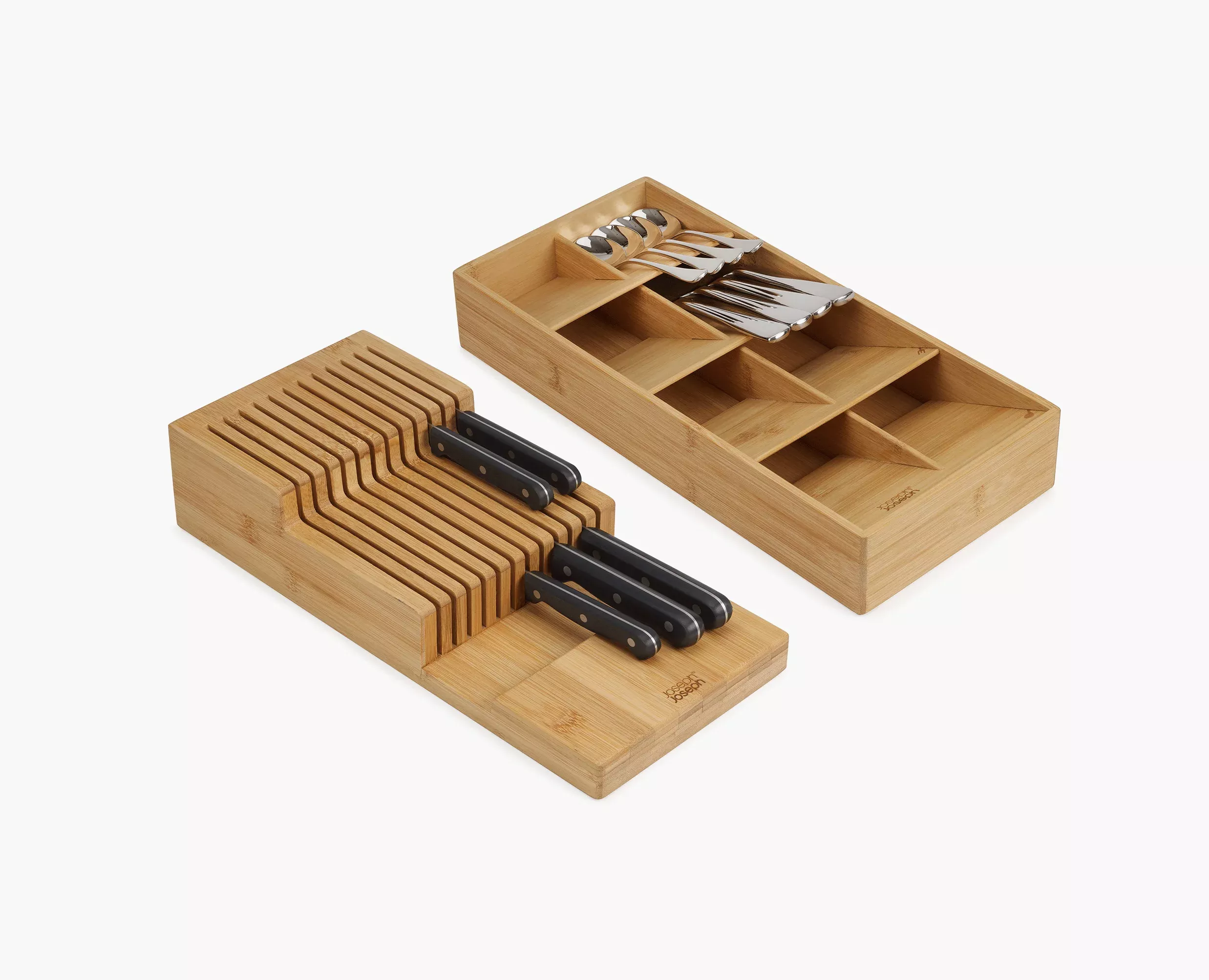2-piece DrawerStore™ Bamboo Large Cutlery & Knife Organizer Set