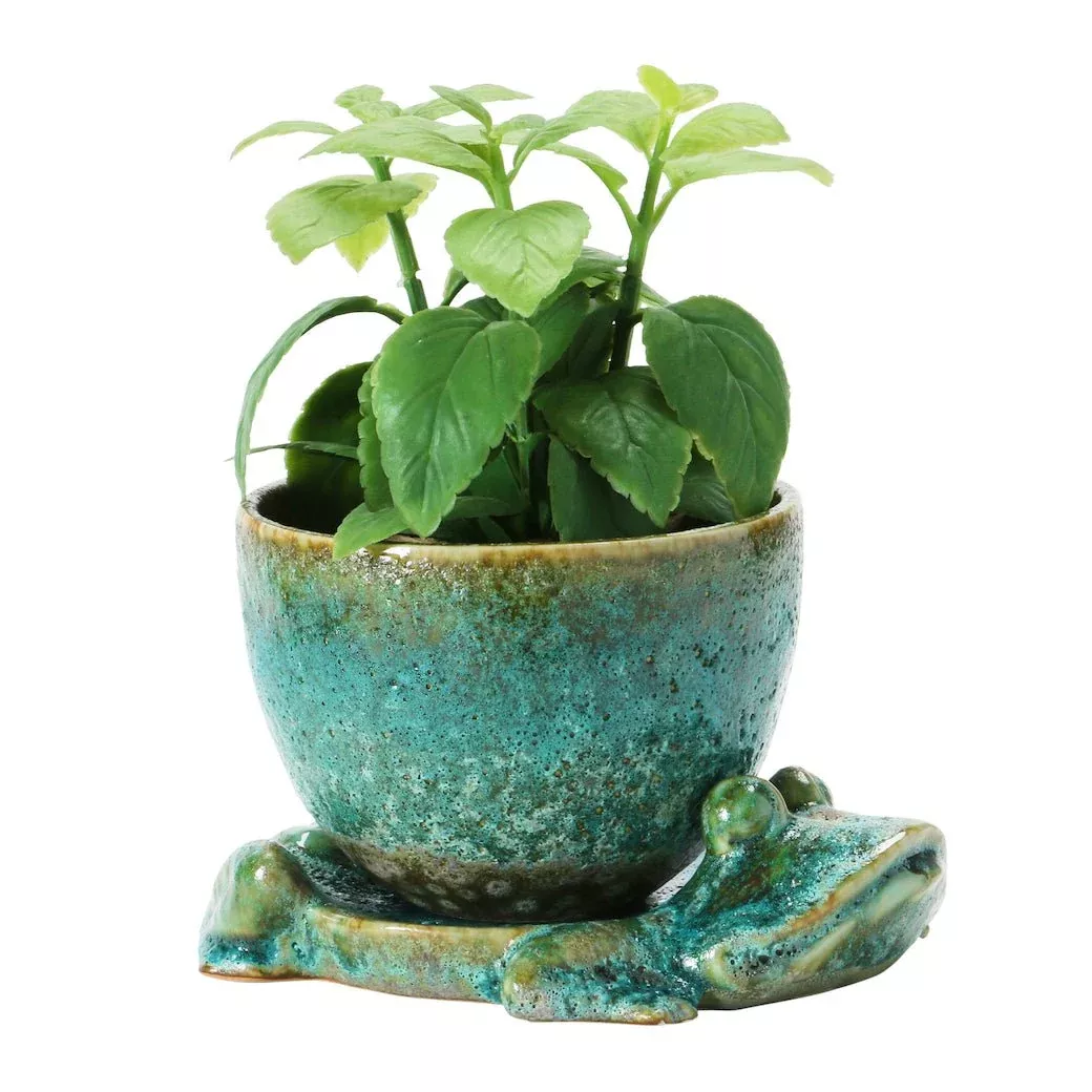 2-Piece Stoneware Planter with Frog Base