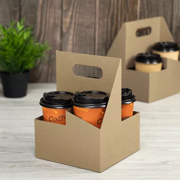[200 ct] Kraft Drink Carrier with Handle, for 4 Cups (12-32 oz), Paperboard