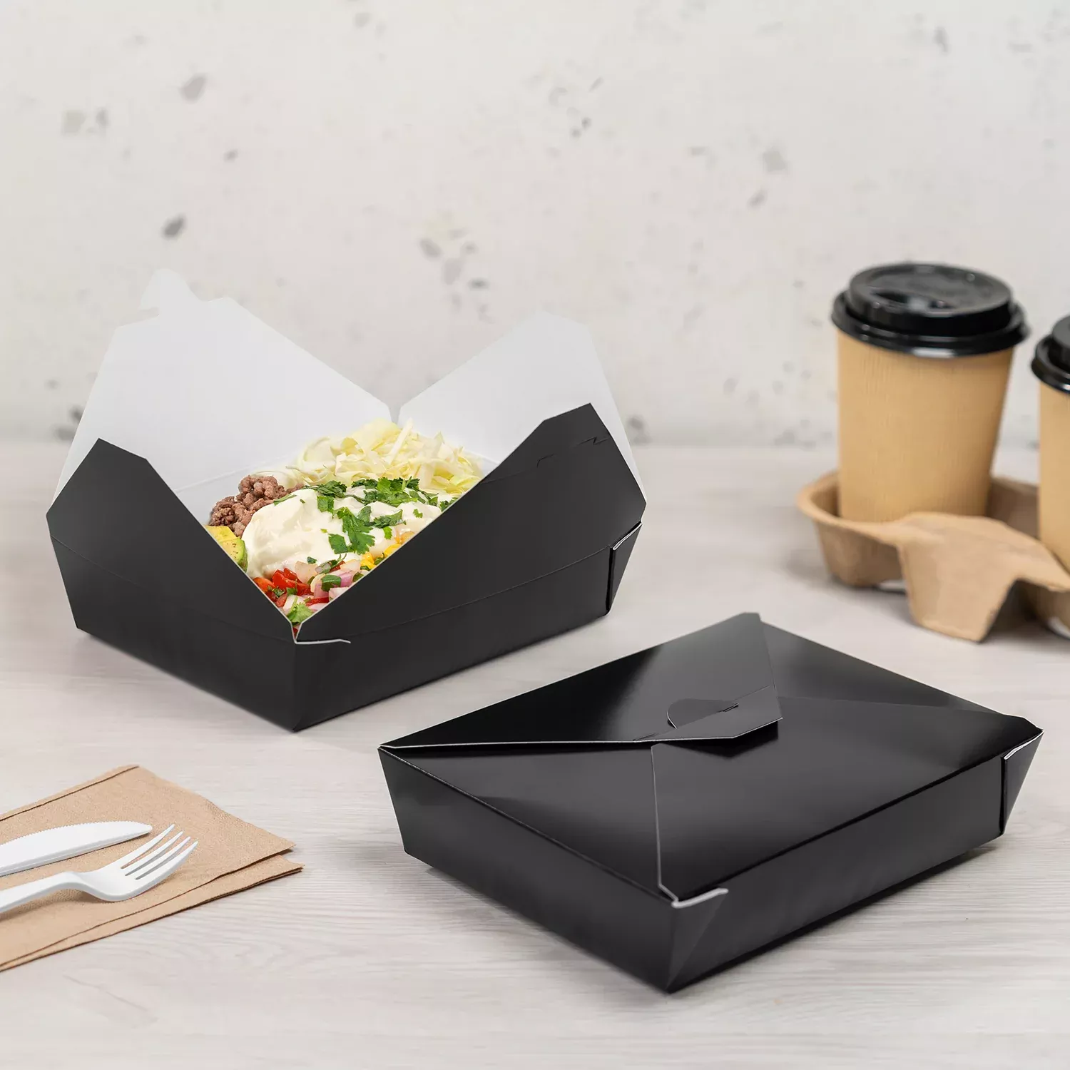 [200 ct] Paper Fold To-Go Containers | 54 fl oz | Black