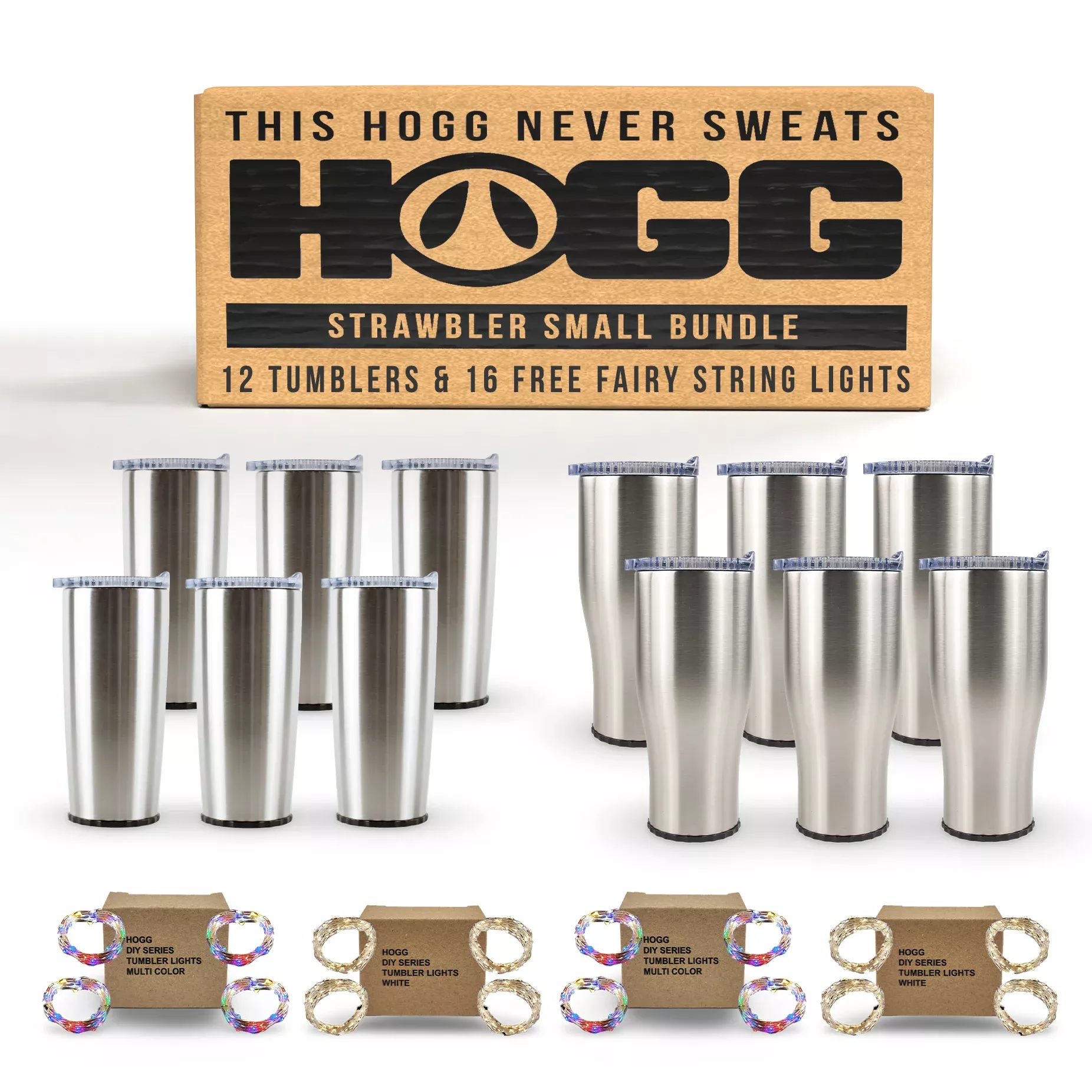 20oz & 30oz Holiday Strawbler Bundle (12 Tumblers & 12 Free Fairy String Lights)