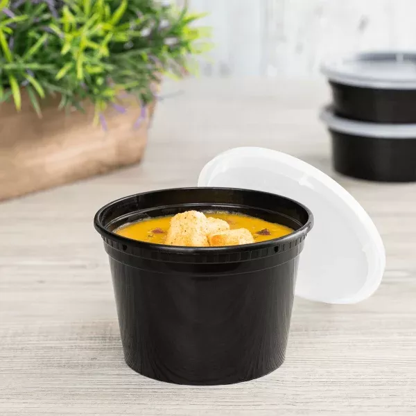 [240 sets] 16 oz Deli Containers with Lids | Injection Molded PP | Black
