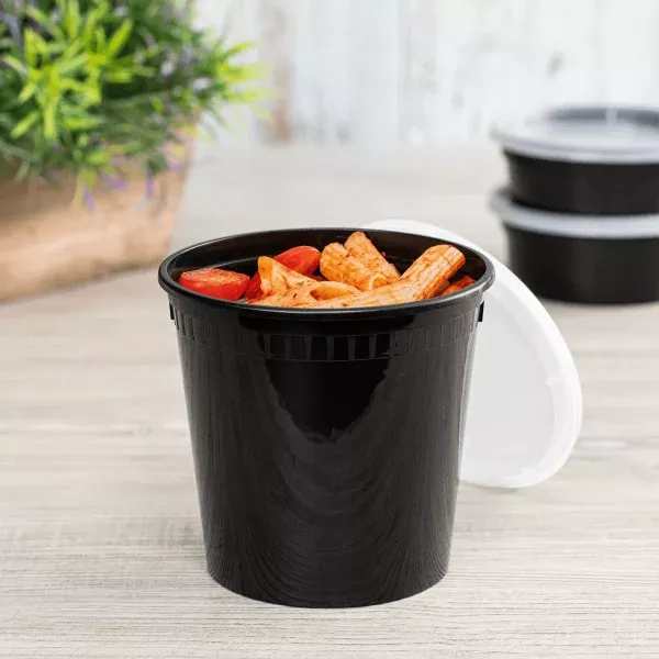 [240 sets] 24 oz Deli Containers with Lids | Injection Molded PP | Black