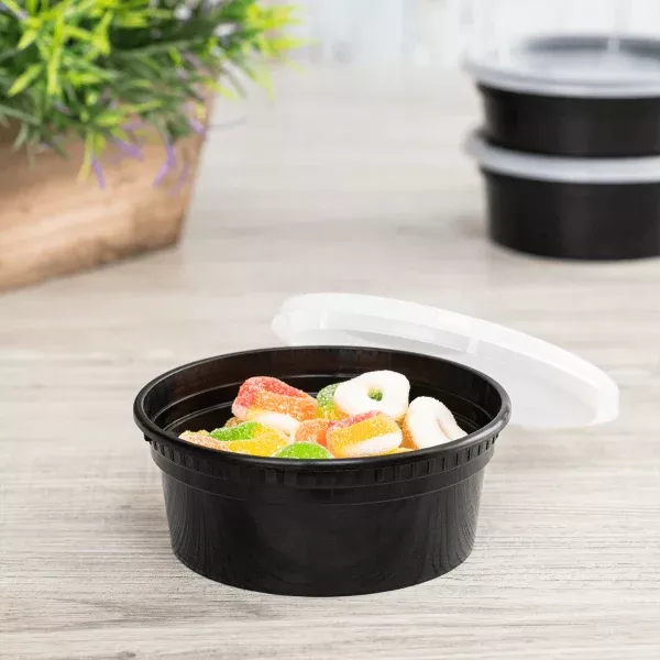 [240 sets] 8 oz Deli Containers with Lids | Injection Molded PP | Black