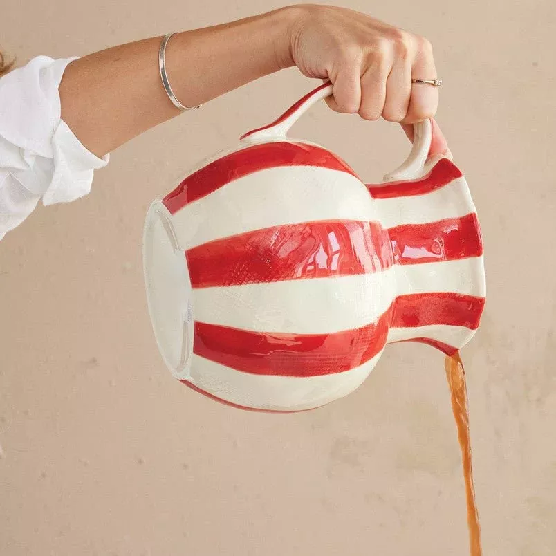 3.5" Quart Hand-Painted Red Stripe Pitcher