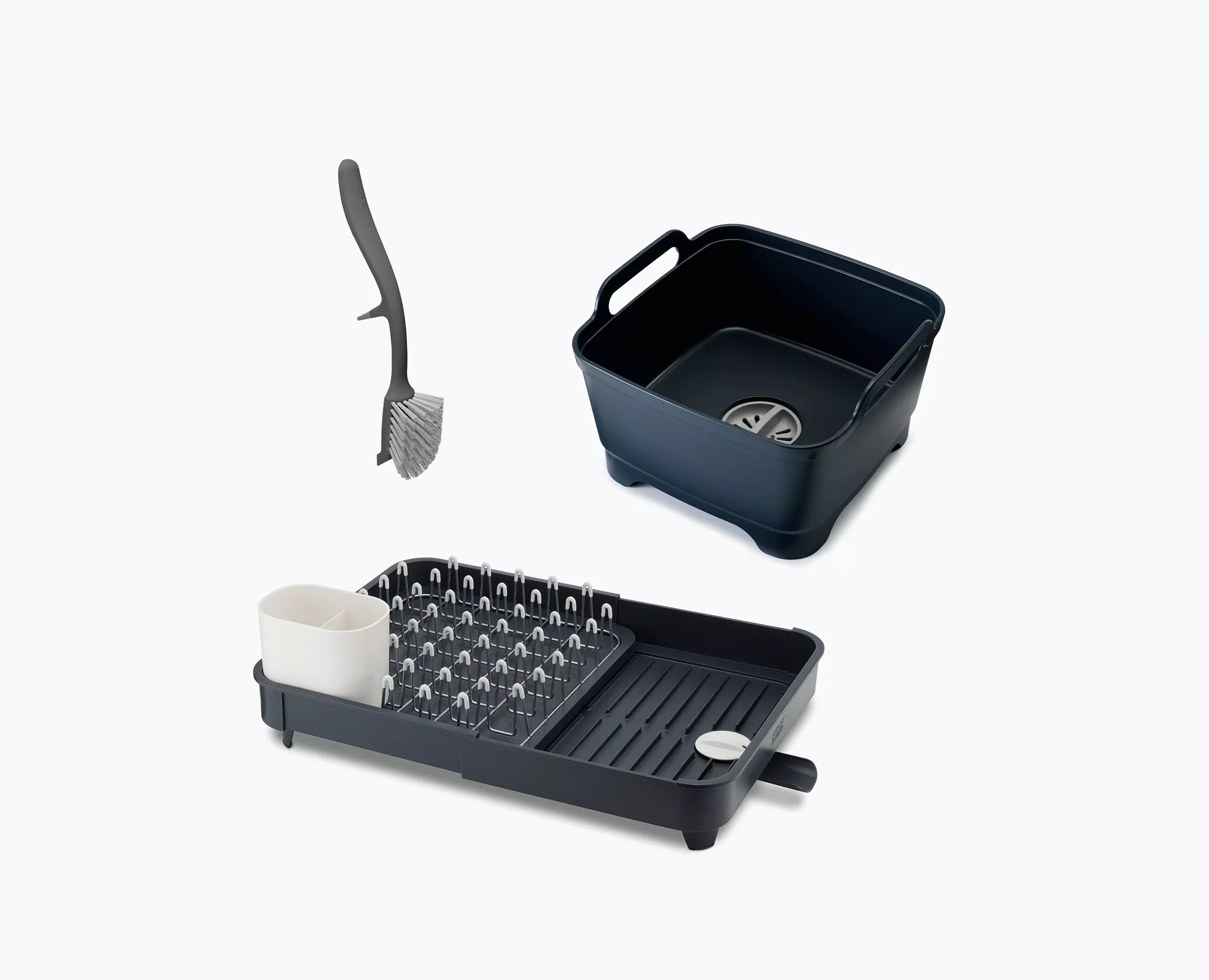 3-piece Gray Drainer, Washing-up Bowl & Brush Set