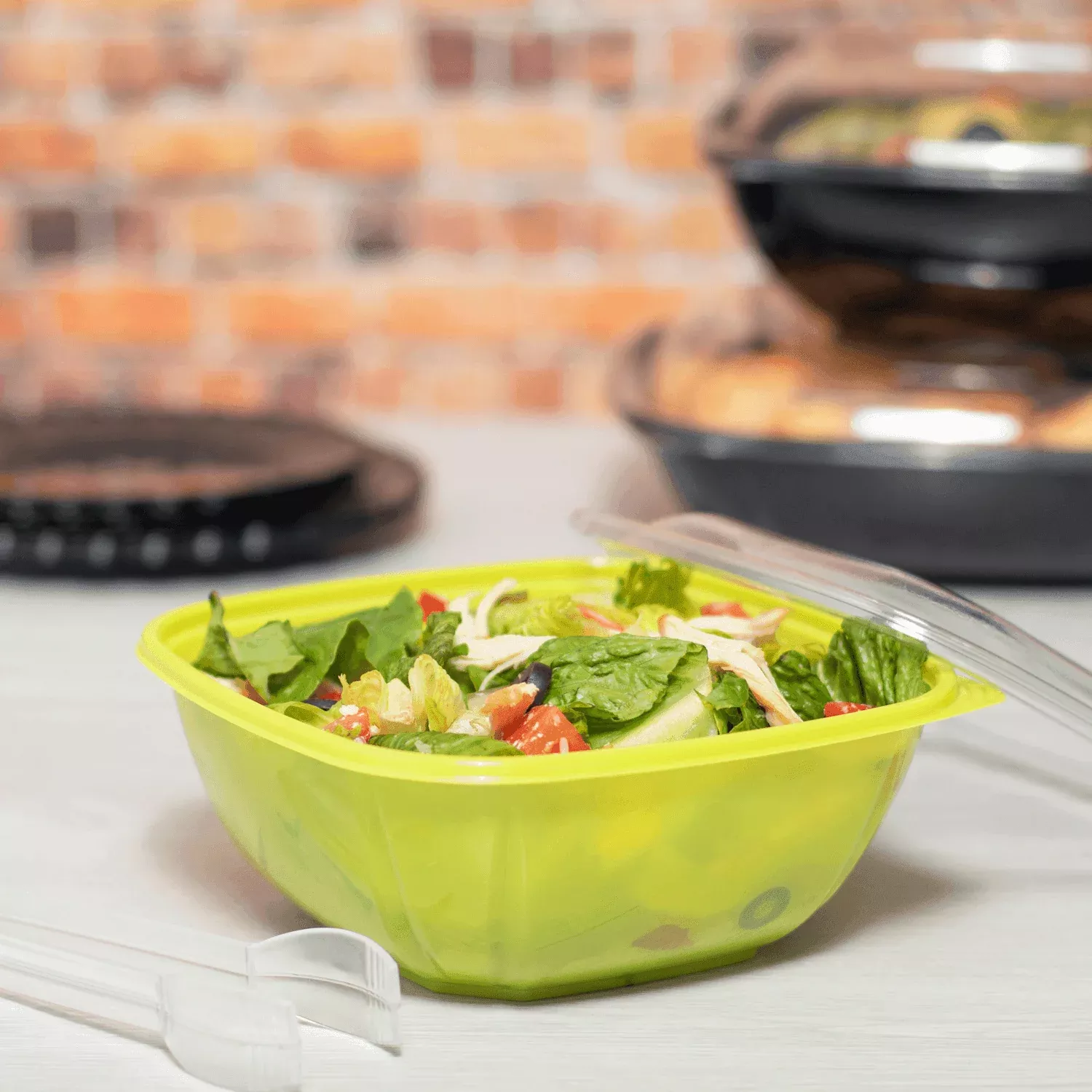 [300 ct] 48 oz Square Disposable Salad Bowl | PET | Green