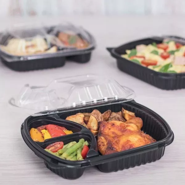 [300 ct] OPS Lid for 36 oz Microwaveable Take-Out Box | 3-Compartment | Clear