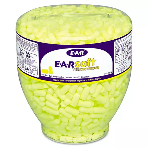 3M 391-1004 E-A-Rsoft Cordless Neon Tapered Earplug Refill - Yellow (500/Box)