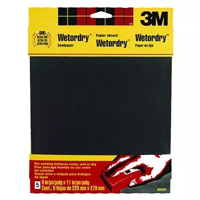 3M Wet/Dry Sandpaper – 9" x 11" –600-Grit – Pack of 5