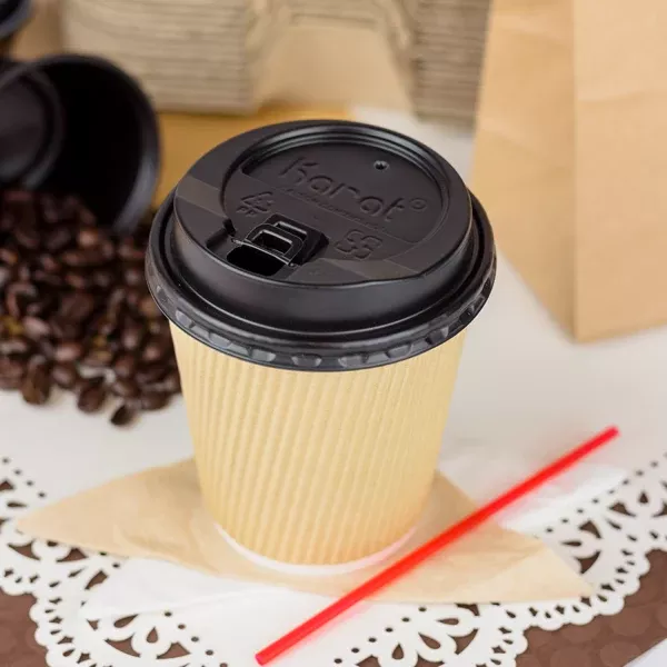 [500 ct] 10 oz Paper Coffee Cups | Ripple | 90 mm | Kraft