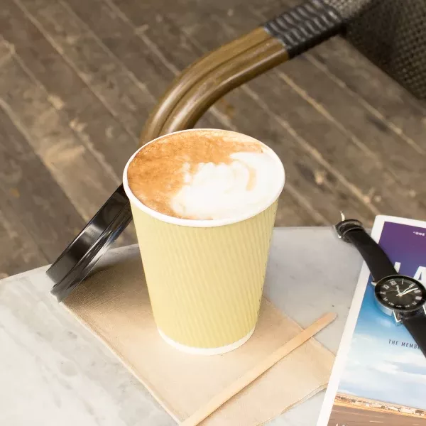 [500 ct] 12 oz Paper Coffee Cups | Ripple | 90 mm | Kraft