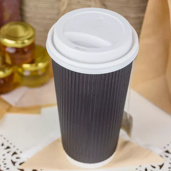 [500 ct] 20 oz Paper Coffee Cups | Ripple | 90 mm | Black