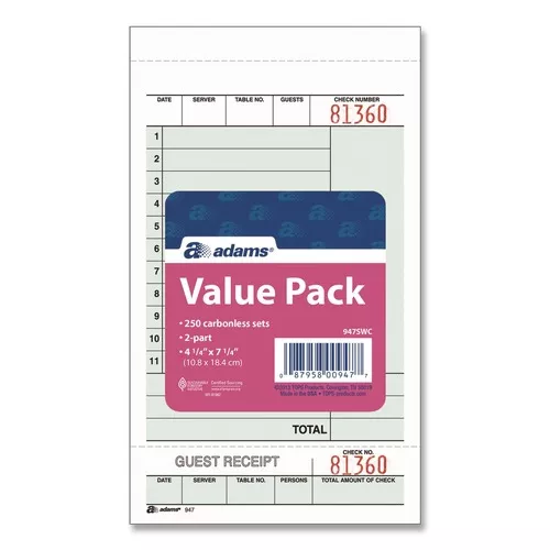 Adams 947SWC 4.25 x 6.75 Two-Part Carbonless Guest Check Unit Sets (250/Pack)