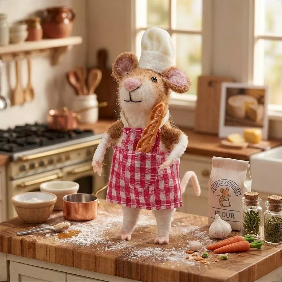Adorable Felt Bread Baker Mouse Critter