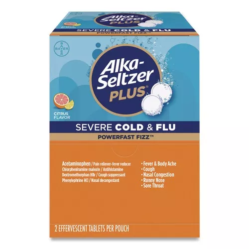 Alka-Seltzer 97319 Plus PowerFast Fizz Sever Cold and Flu Effervescent Tablet 2 Tablets/Pouch 30 Pouches/Box