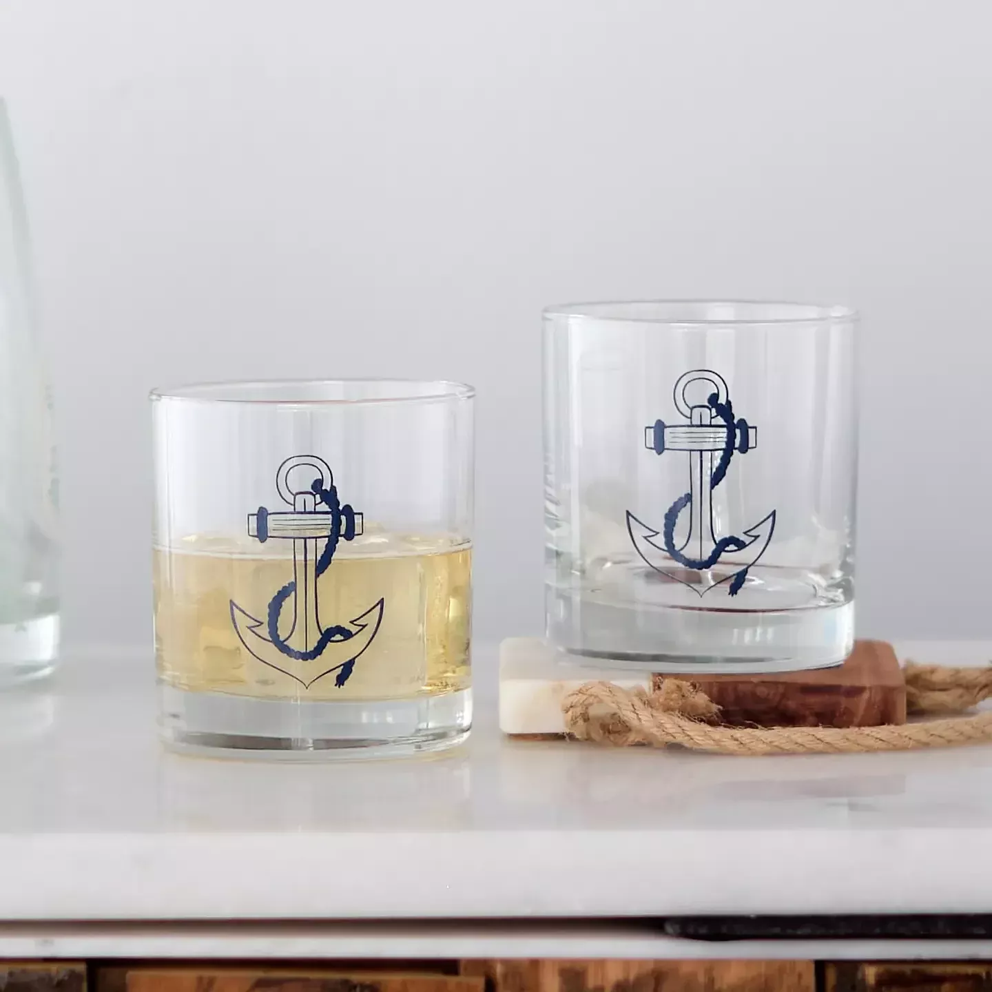 Anchor Rocks Glass Navy Blue