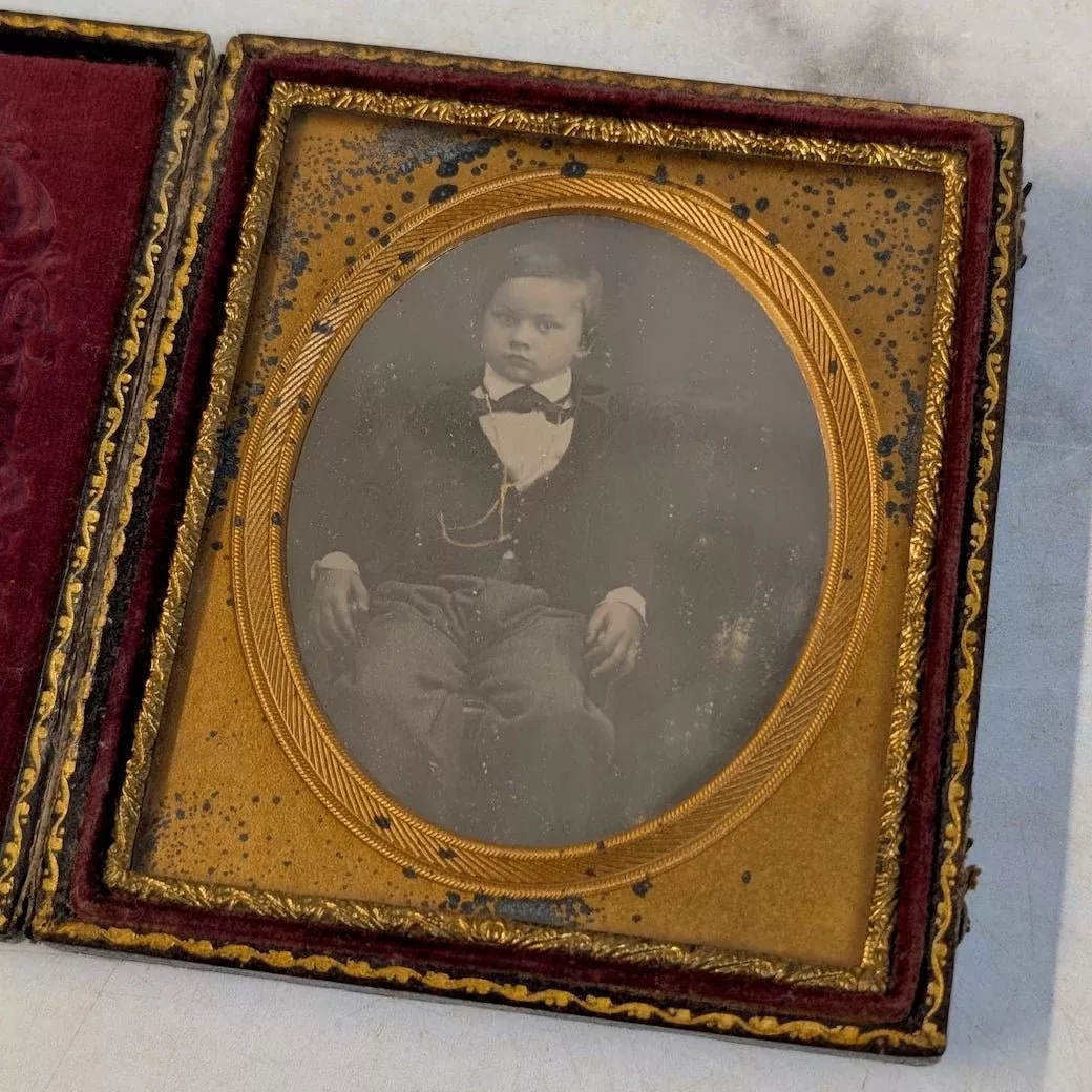 Antique Cased Ambrotype Image Young Boy W&WH Lewis