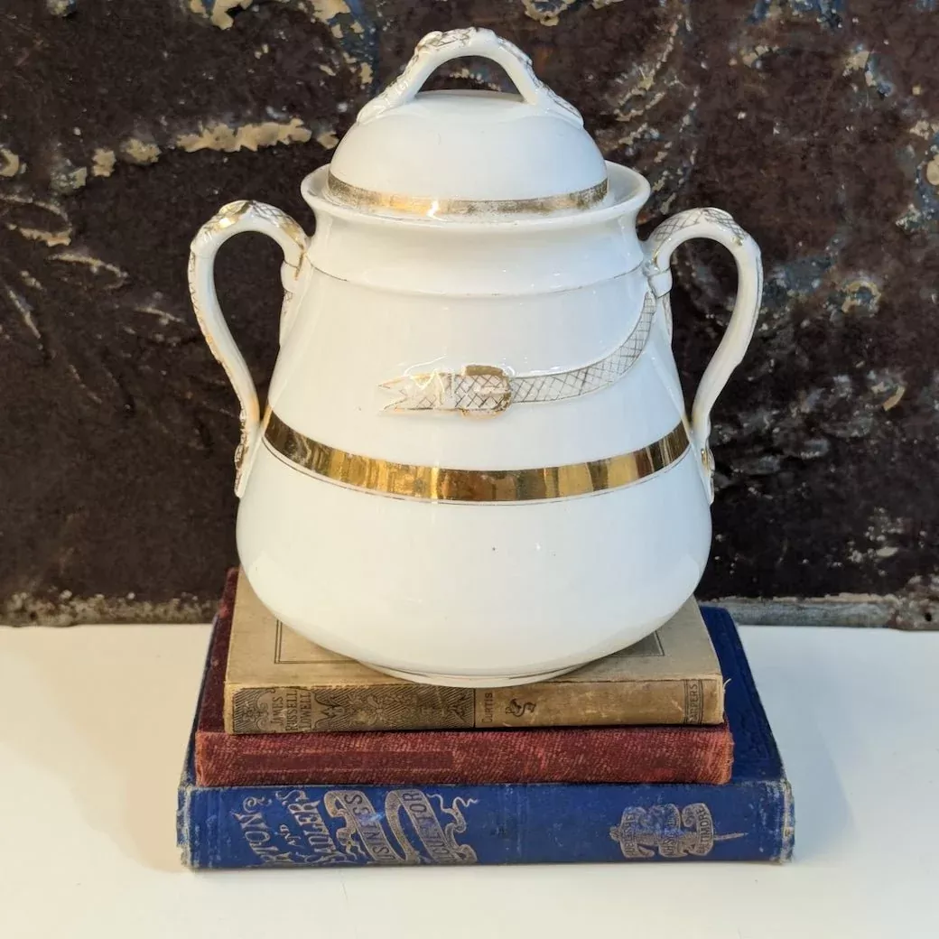 Antique Ironstone Sugar Jar Belt & Buckle Pattern