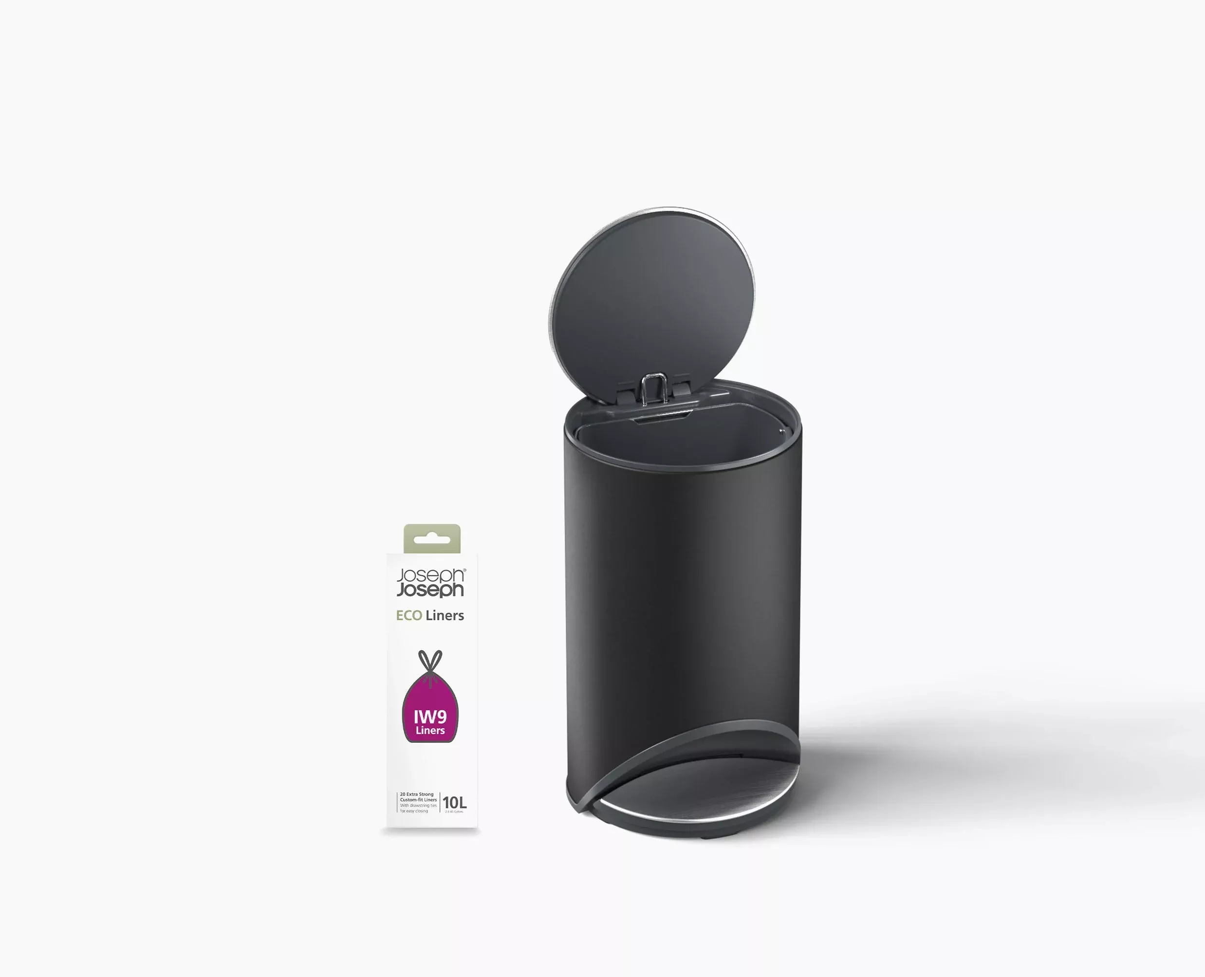 Arc™ 10L Easy-push Matt Black Pedal Trash Can Starter Set