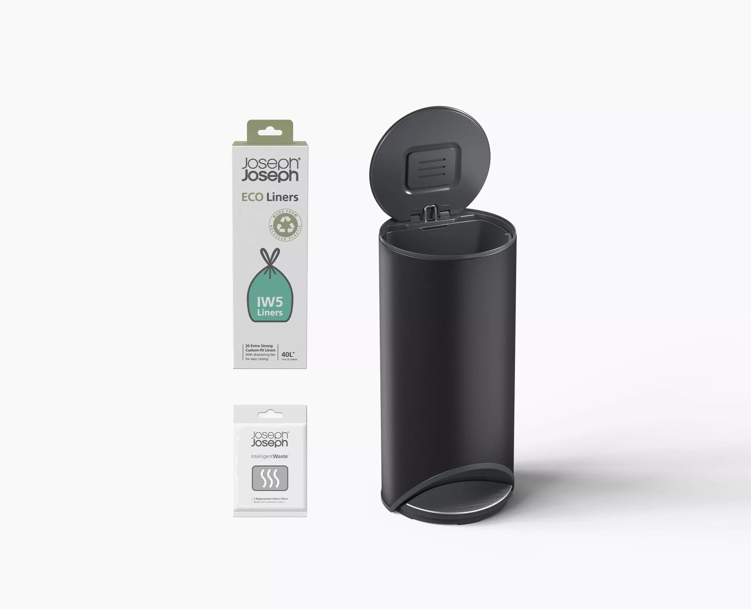 Arc™ 30L Easy-push Matt Black Pedal Trash Can Starter Set