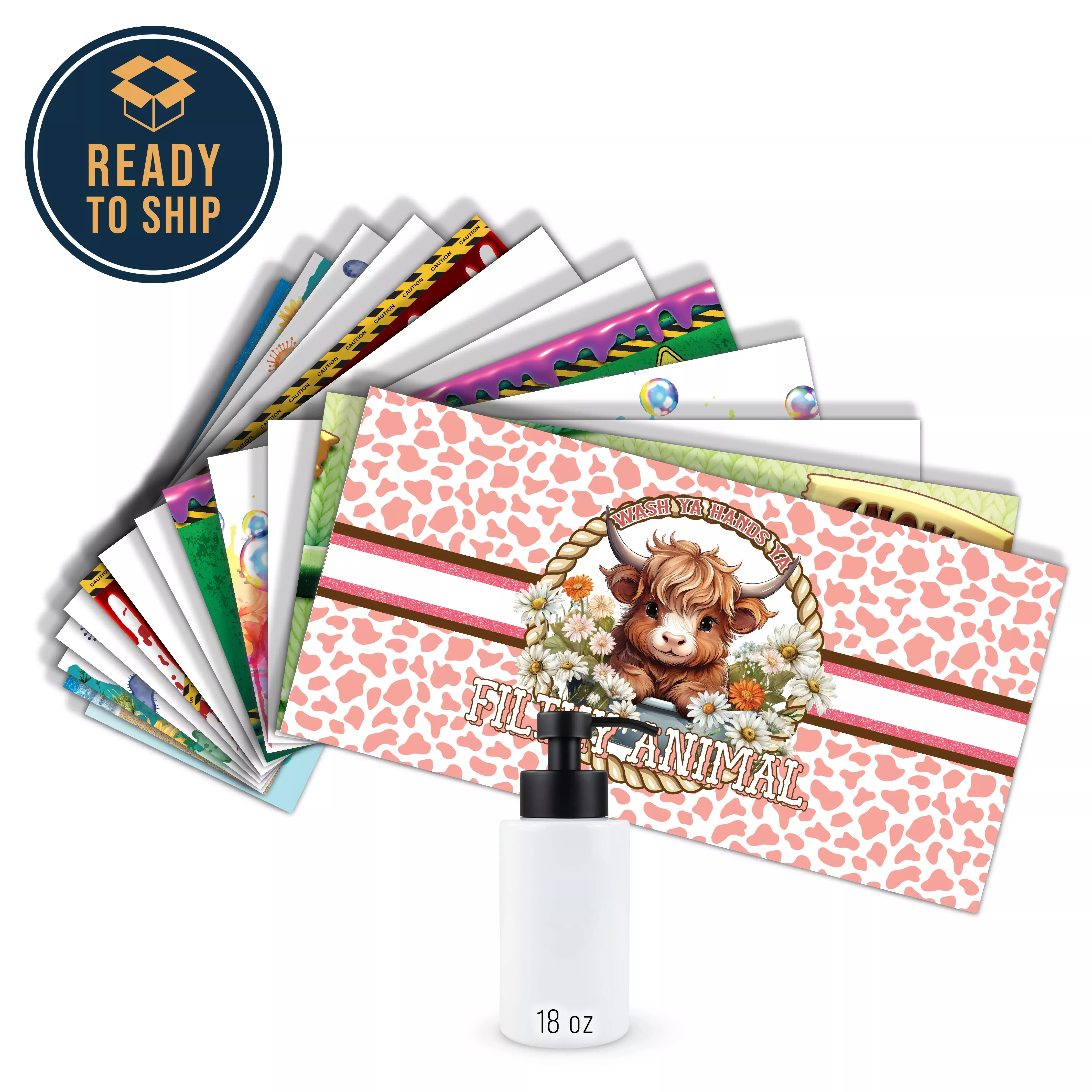 Assorted Ready to Press Sublimation 18oz Soap Dispenser Prints (17 Pack)