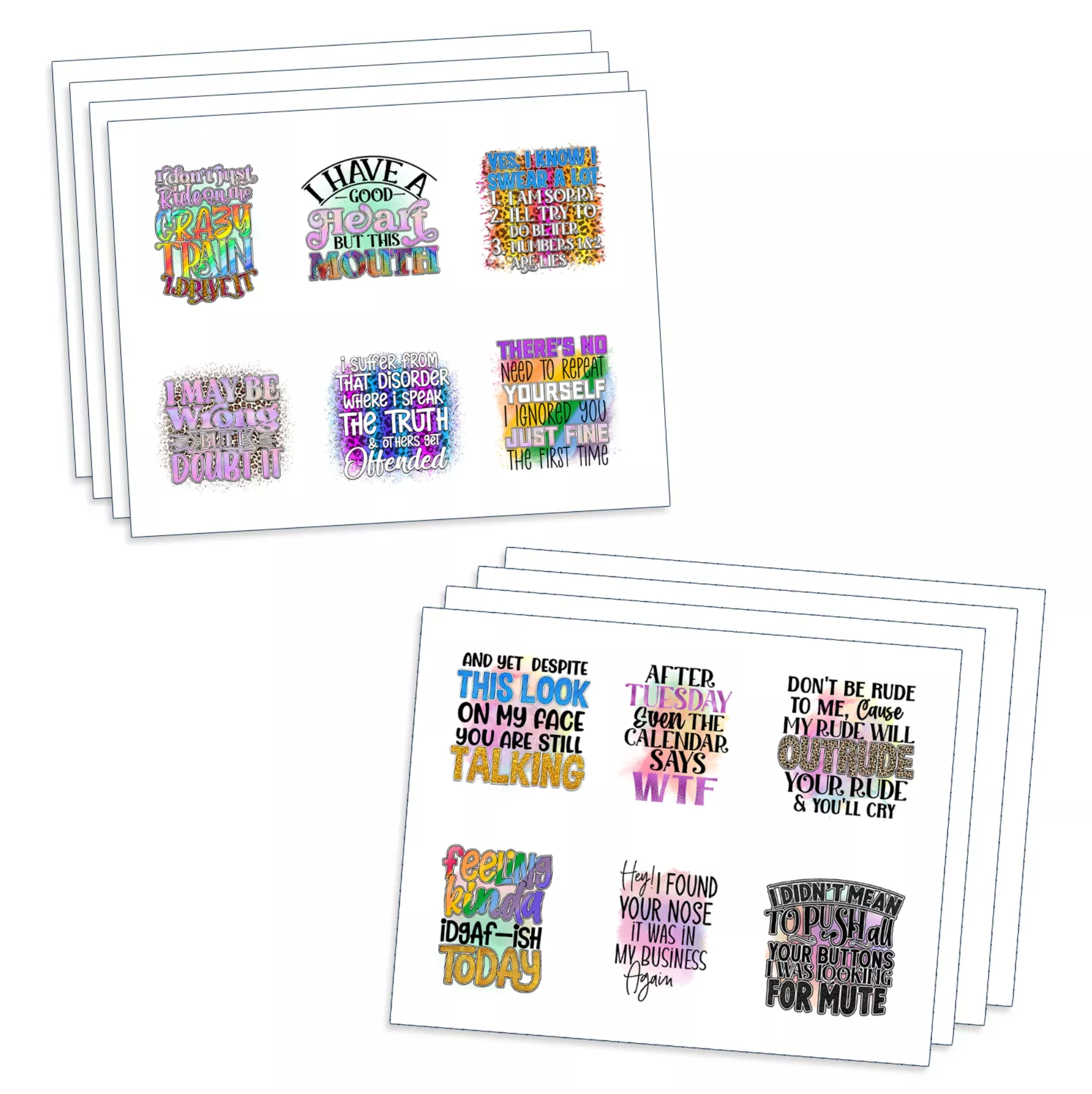 Assorted Ready to Press Sublimation Prints for 11oz and 15oz Mugs (8 Pack) - Sassy Mug
