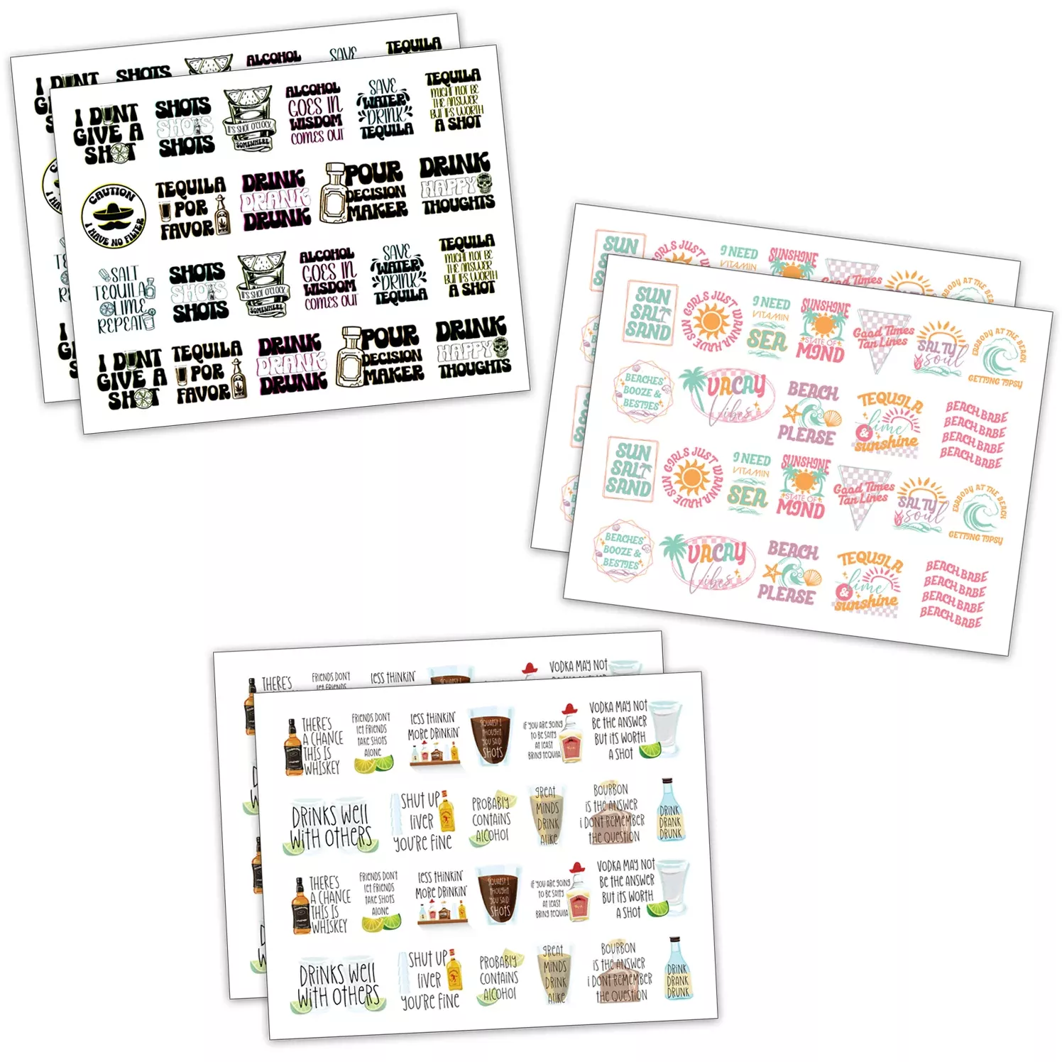 Assorted Ready to Press Sublimation Prints for Shot Glasses (6 Pack) - Party Time