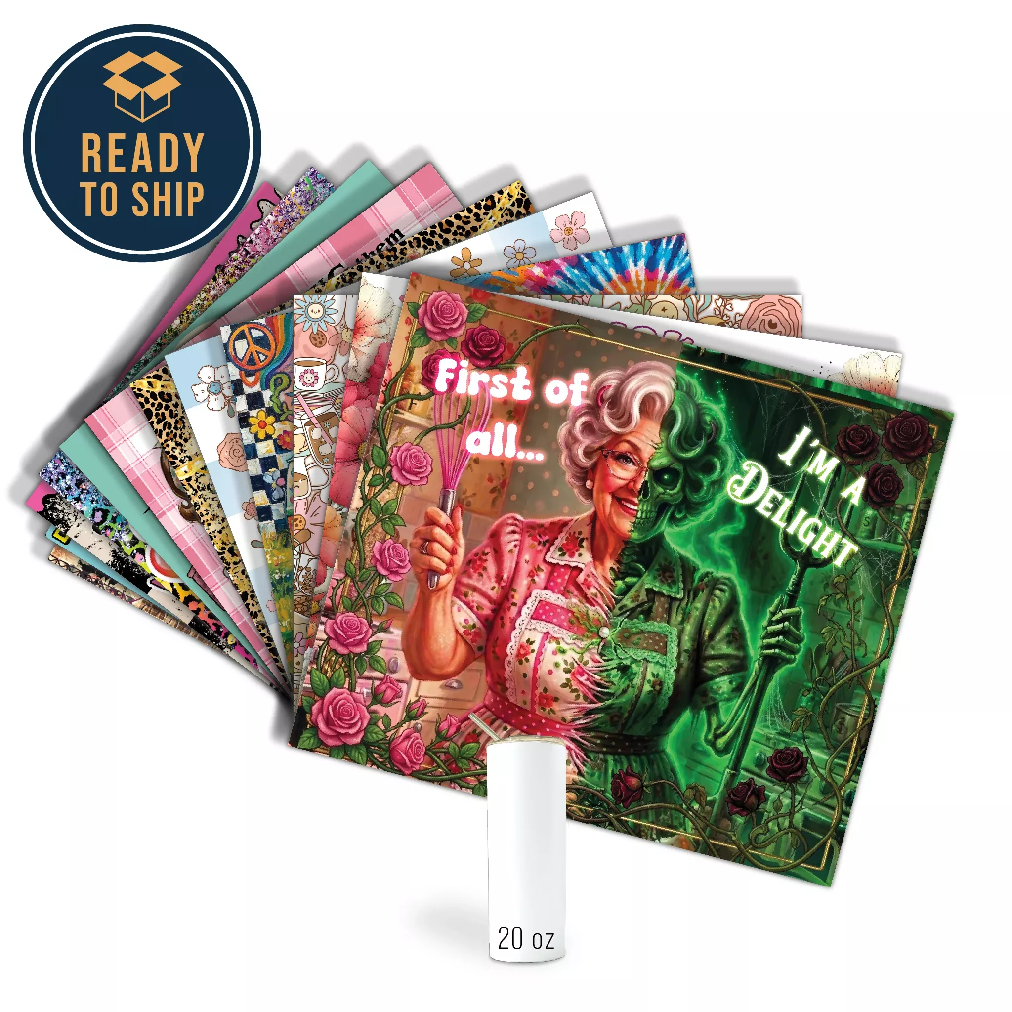 Assorted Ready to Press Sublimation Tumbler Prints (12 Pack) - Retro Remix