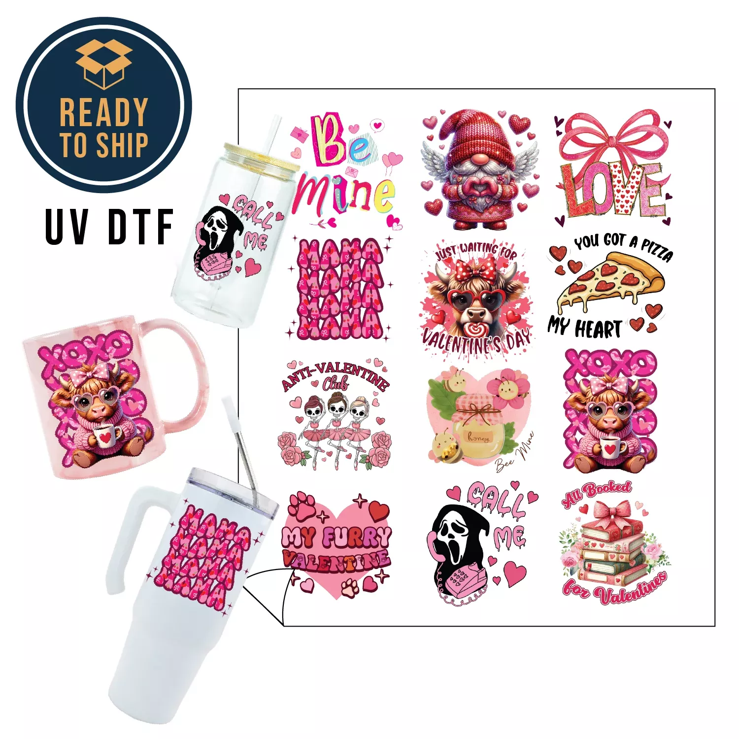Assorted UV DTF Multi-Use Gang Sheet - Sweetheart