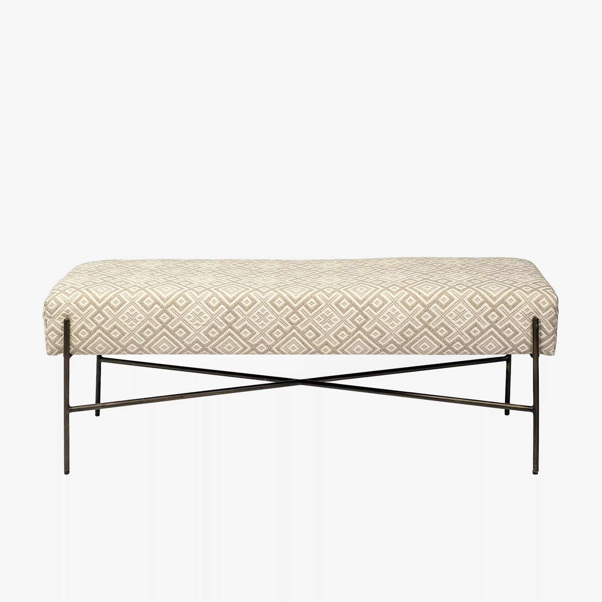 Averil Upholstered Kilim Style Bench in Cream