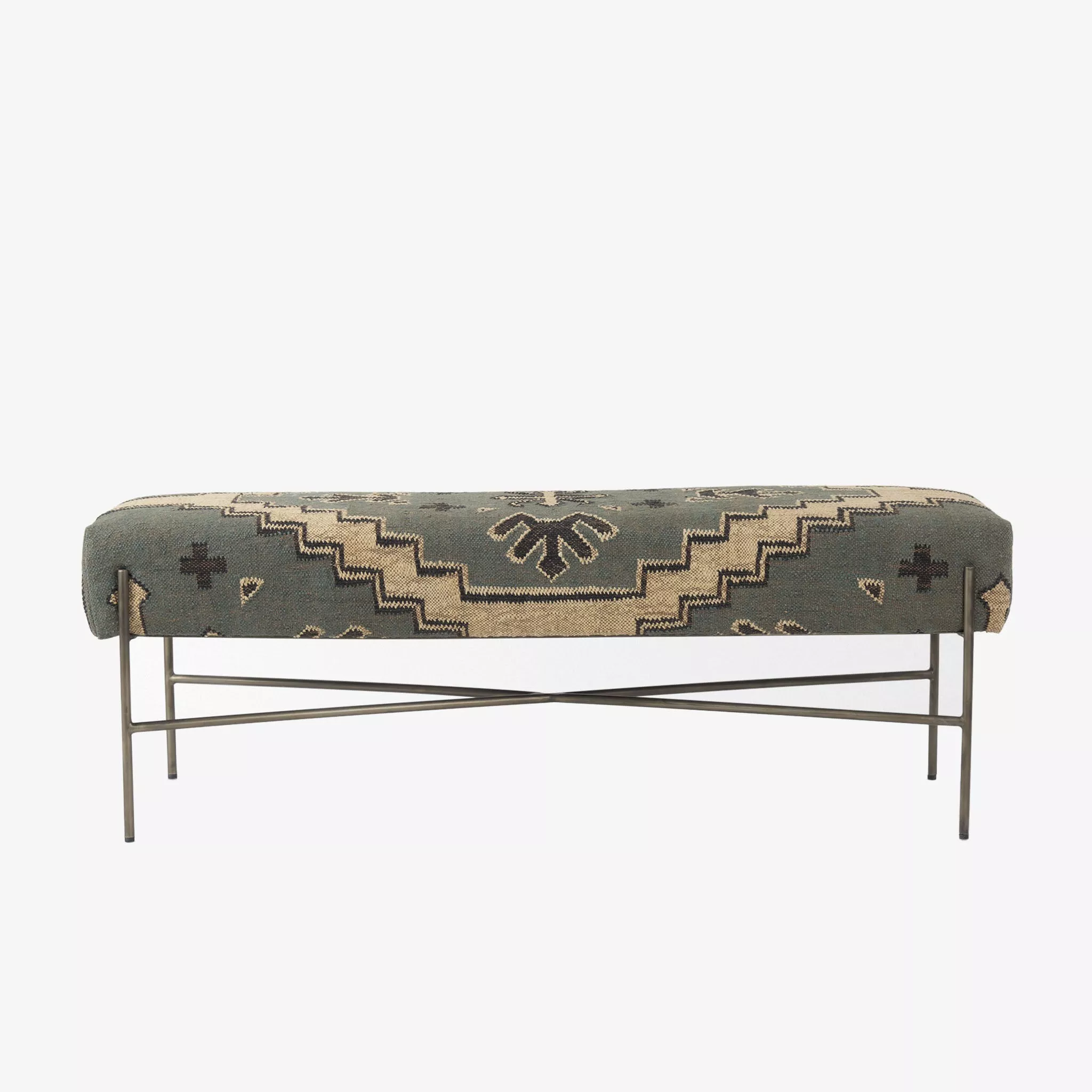 Averil Upholstered Kilim Style Bench in Slate