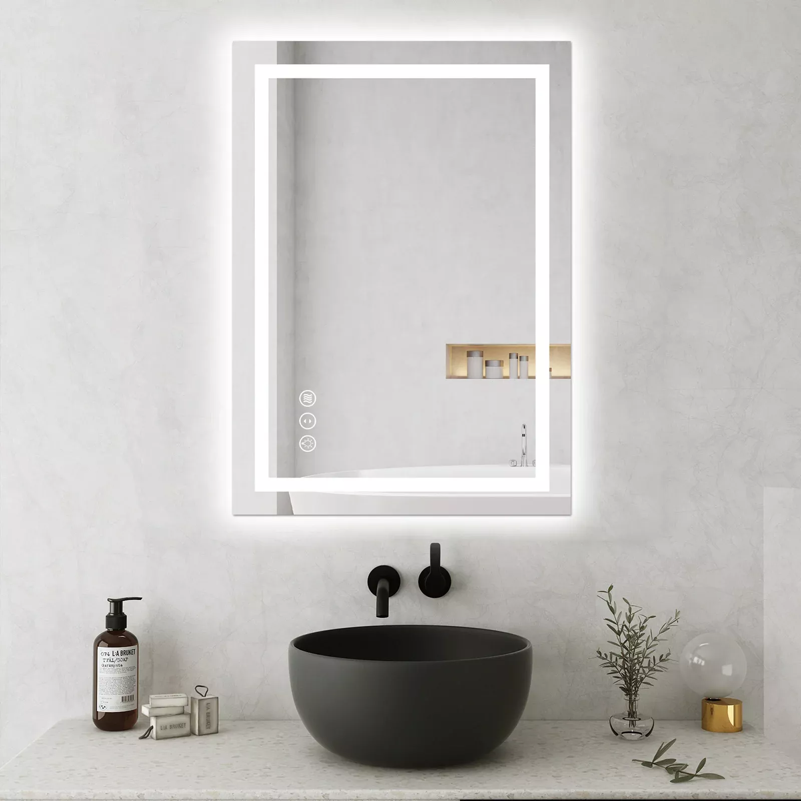 Awoco LED Bathroom Mirror with Light, Lighted Vanity Mirror with Backlit and Front Light, Dimmable Anti-Fog Memory Function Lighted Mirror with 3 Colors for Bathroom Wall