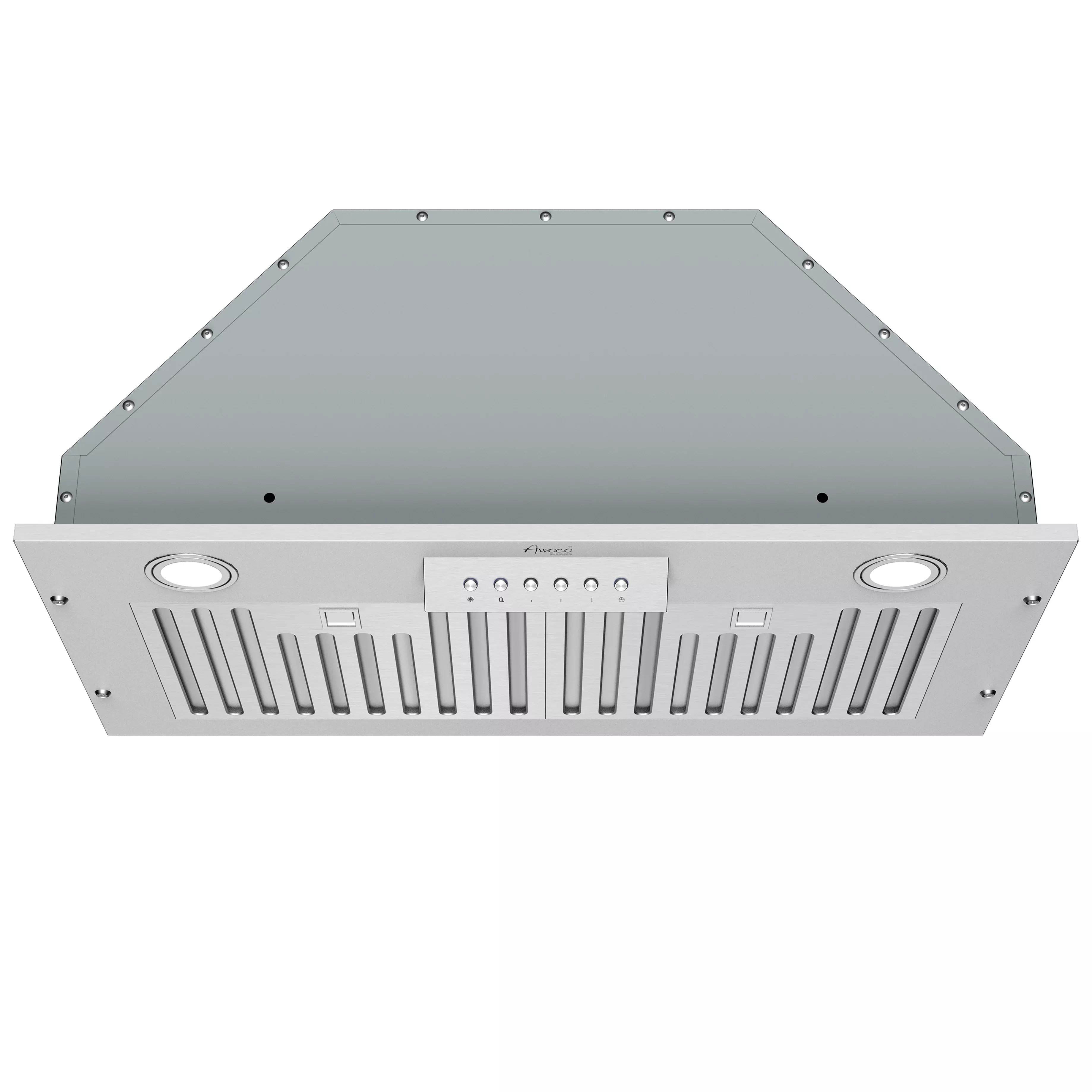Awoco RH-BQ-M 14-1/2”D Built-in/Insert Stainless Steel Range Hood, 4-Speed, 650 CFM, LED Lights, Baffle Filters for Wood Hood