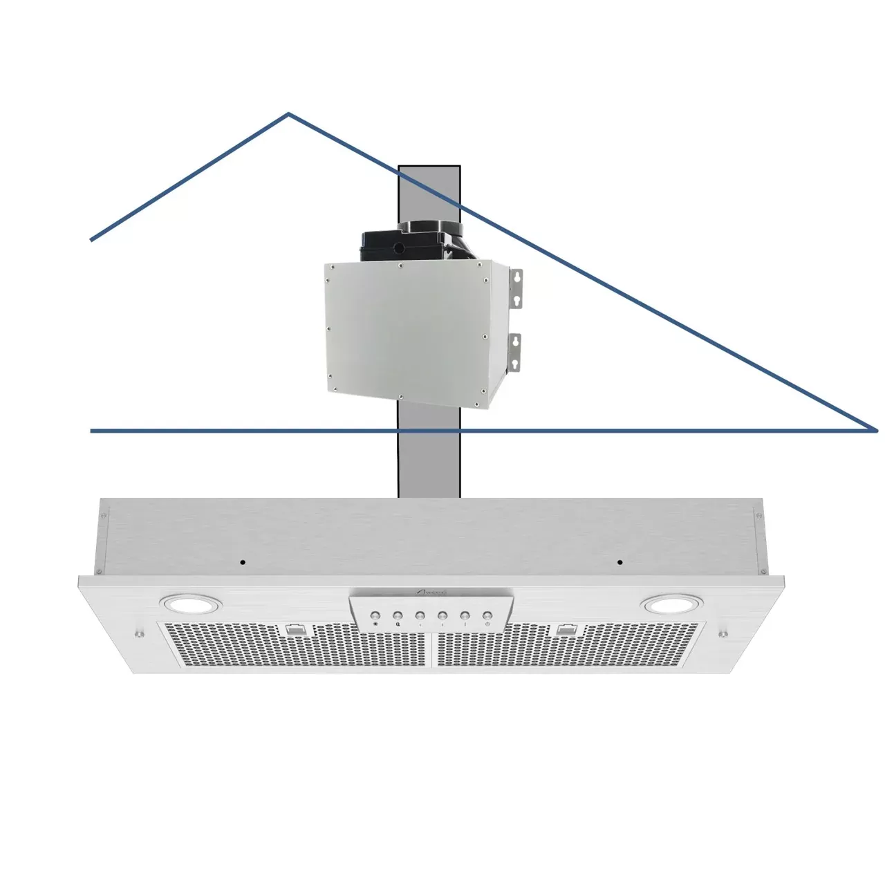 Awoco RH-IT06-M 14-1/2"D Super Quiet Split Insert Stainless Steel Range Hood, 4 Speeds with a 6" Blower Unit, 800CFM, LED Lights