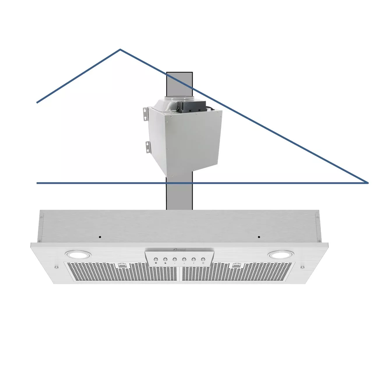 Awoco RH-IT08 11-3/4"D Super Quiet Split Insert Stainless Steel Range Hood, 4 Speeds with a 8” Blower Unit, 1000CFM, Mesh Filters, LED Lights