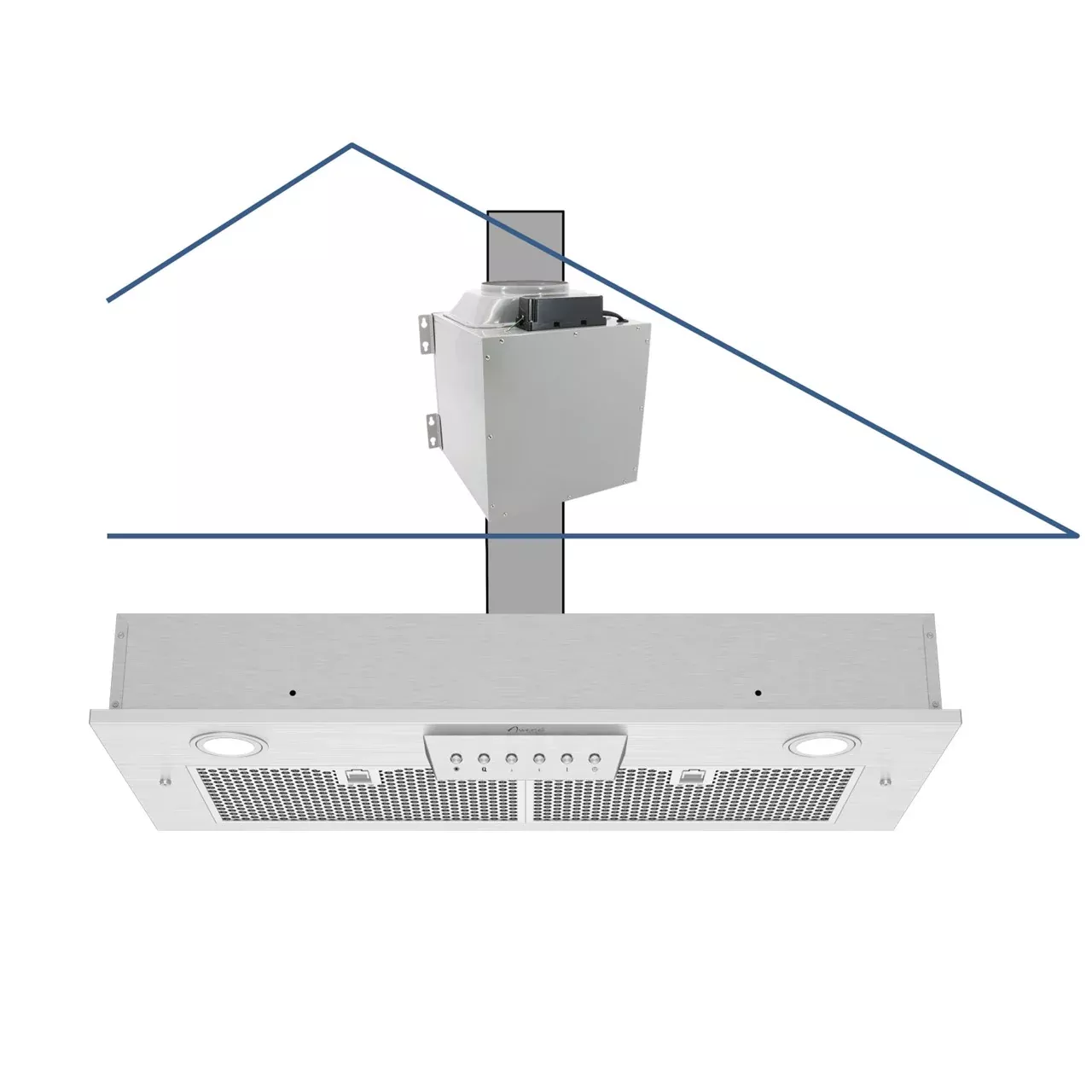 Awoco RH-IT08-M 14-1/2"D Super Quiet Split Insert Stainless Steel Range Hood, 4 Speeds with a 8" Blower Unit, 1000CFM, LED Lights
