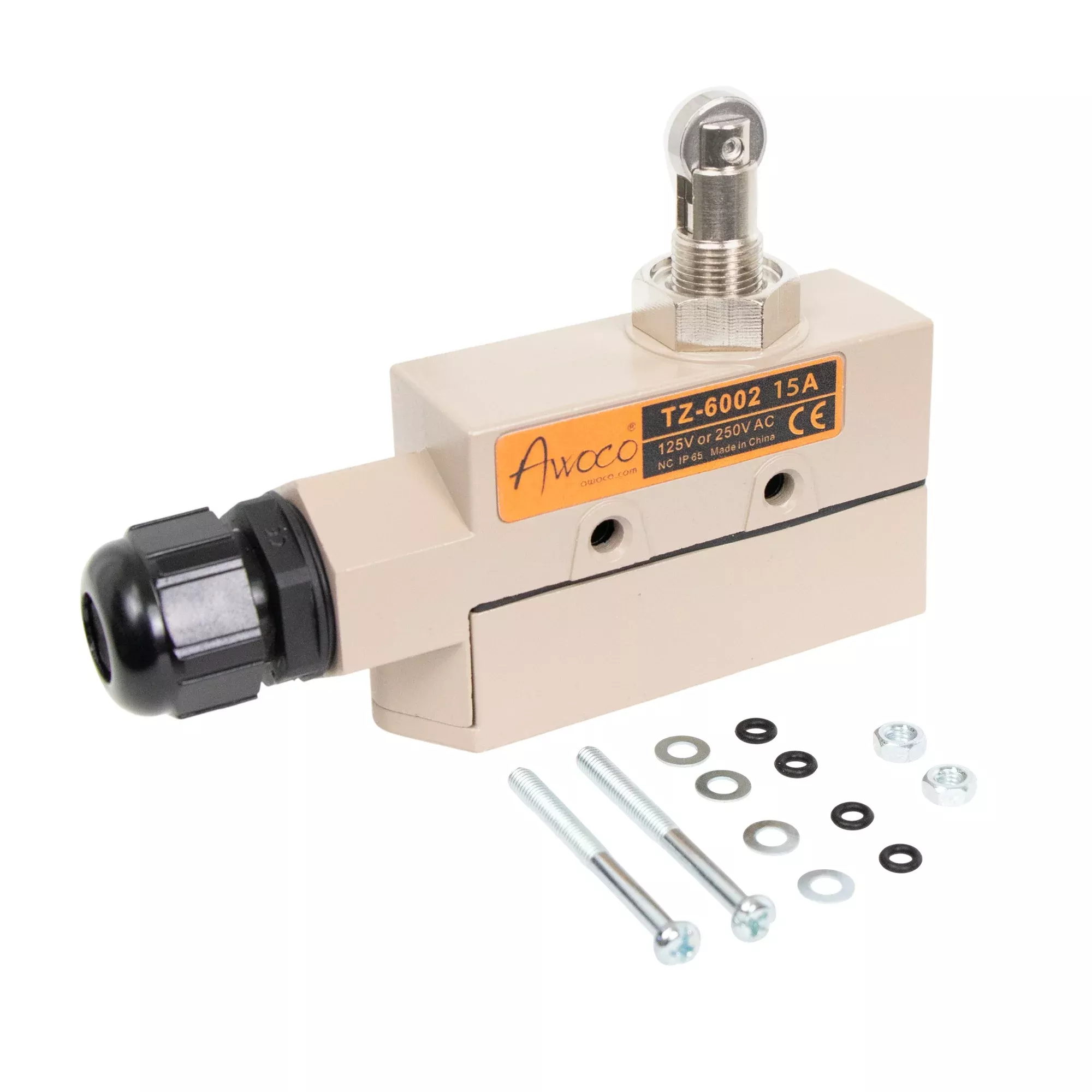 Awoco TZ-6002 Heavy Duty Commercial Door Micro Switch with Parallel Roller Plunger for Sliding Doors/Windows for Air Curtains, 250V IP 65 Limit Switch Type NO and Type NC