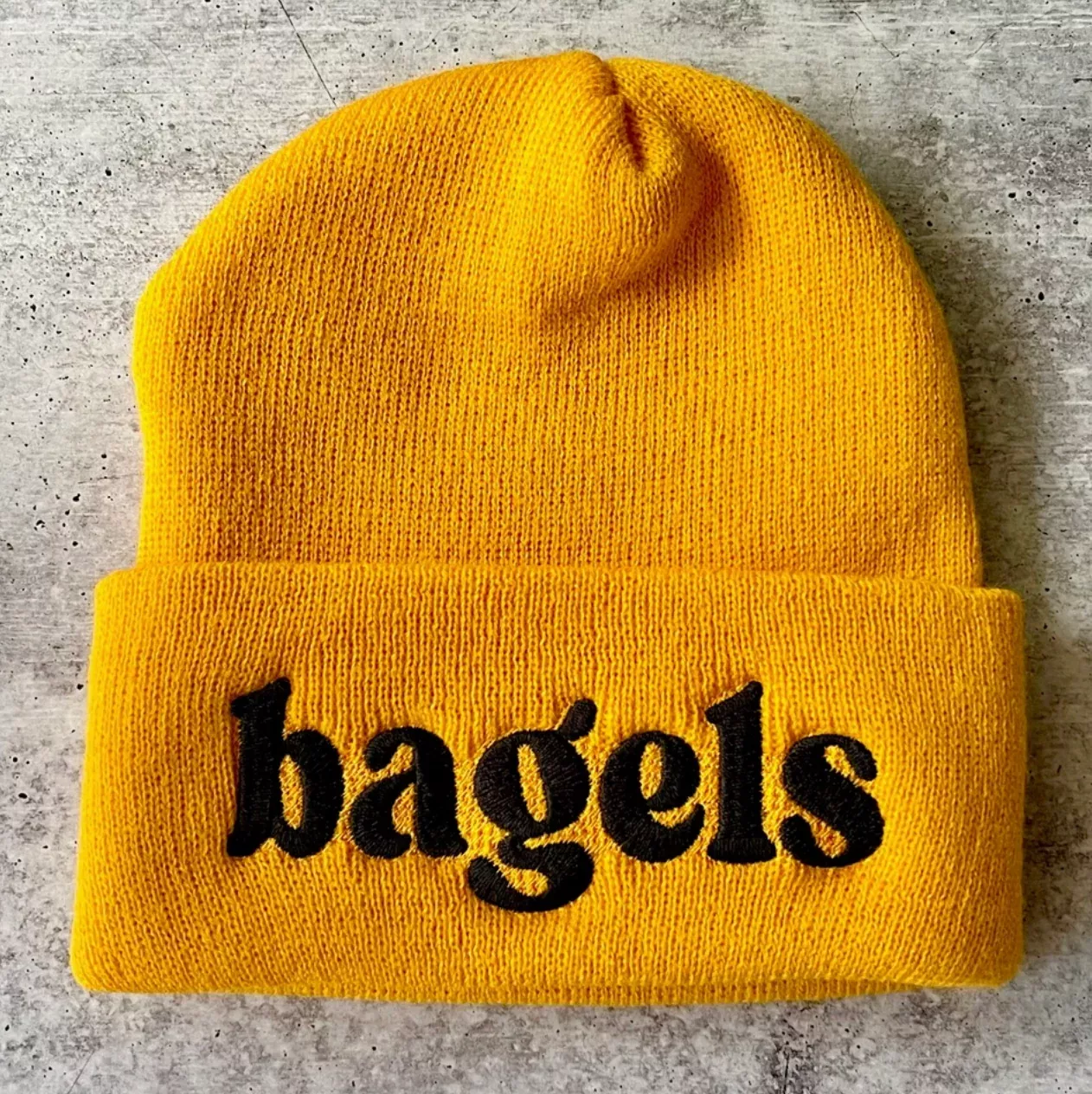 Bagels Embroidered Beanie - Yellow & Black